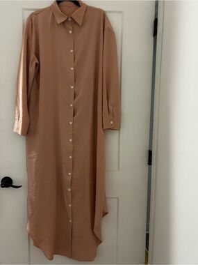 Classic Button-Front Shirt Dress in Camel
